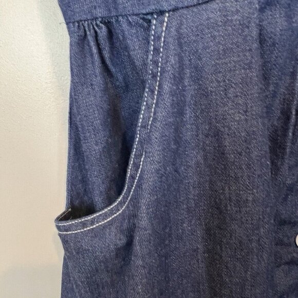 Chetta B Denim Midi Dress Snap Front Size 14 Peter Noviello Padded Shoulders - Picture 4 of 7